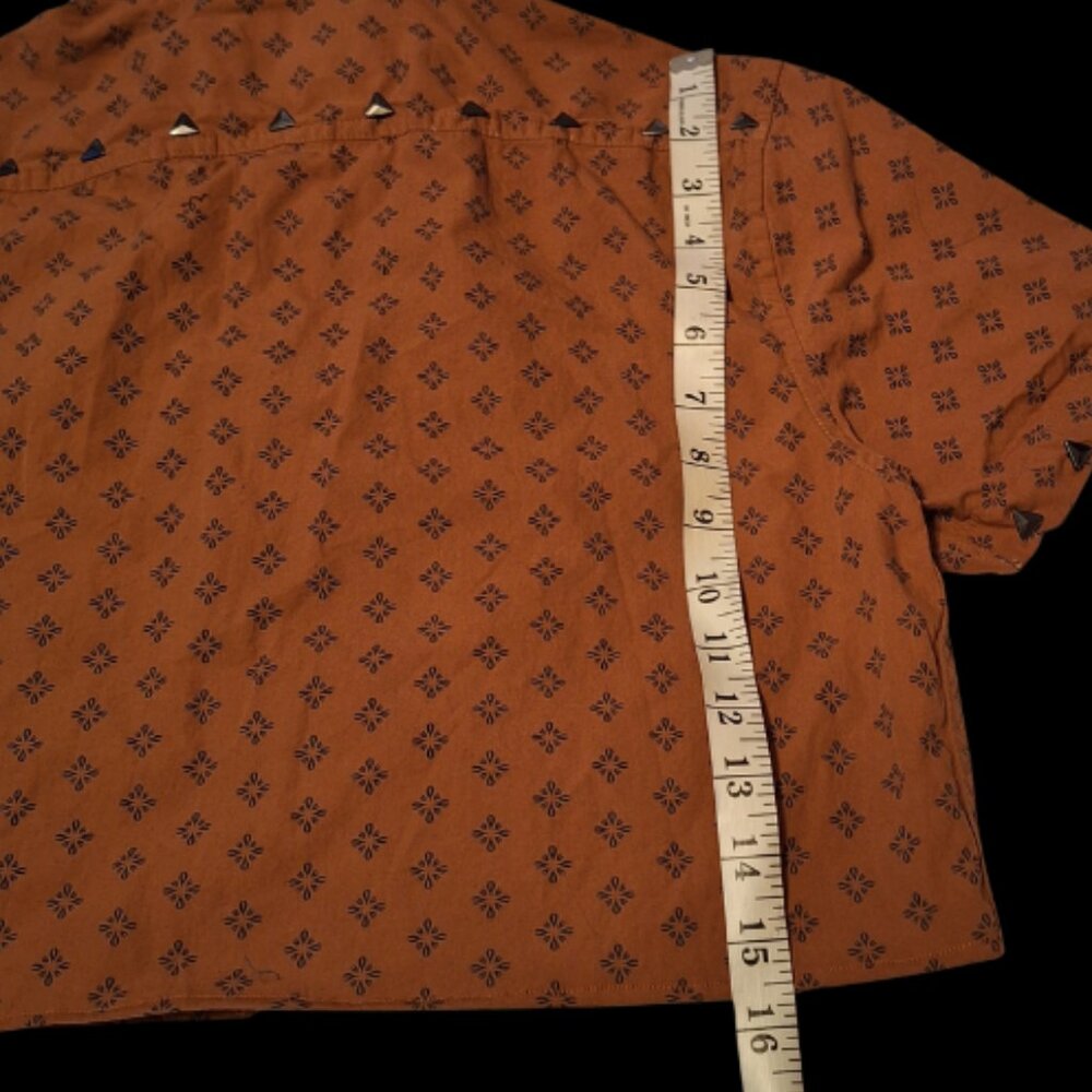 Upcycled Rust Monogram Print Crop Top Ss Button Up - image 3